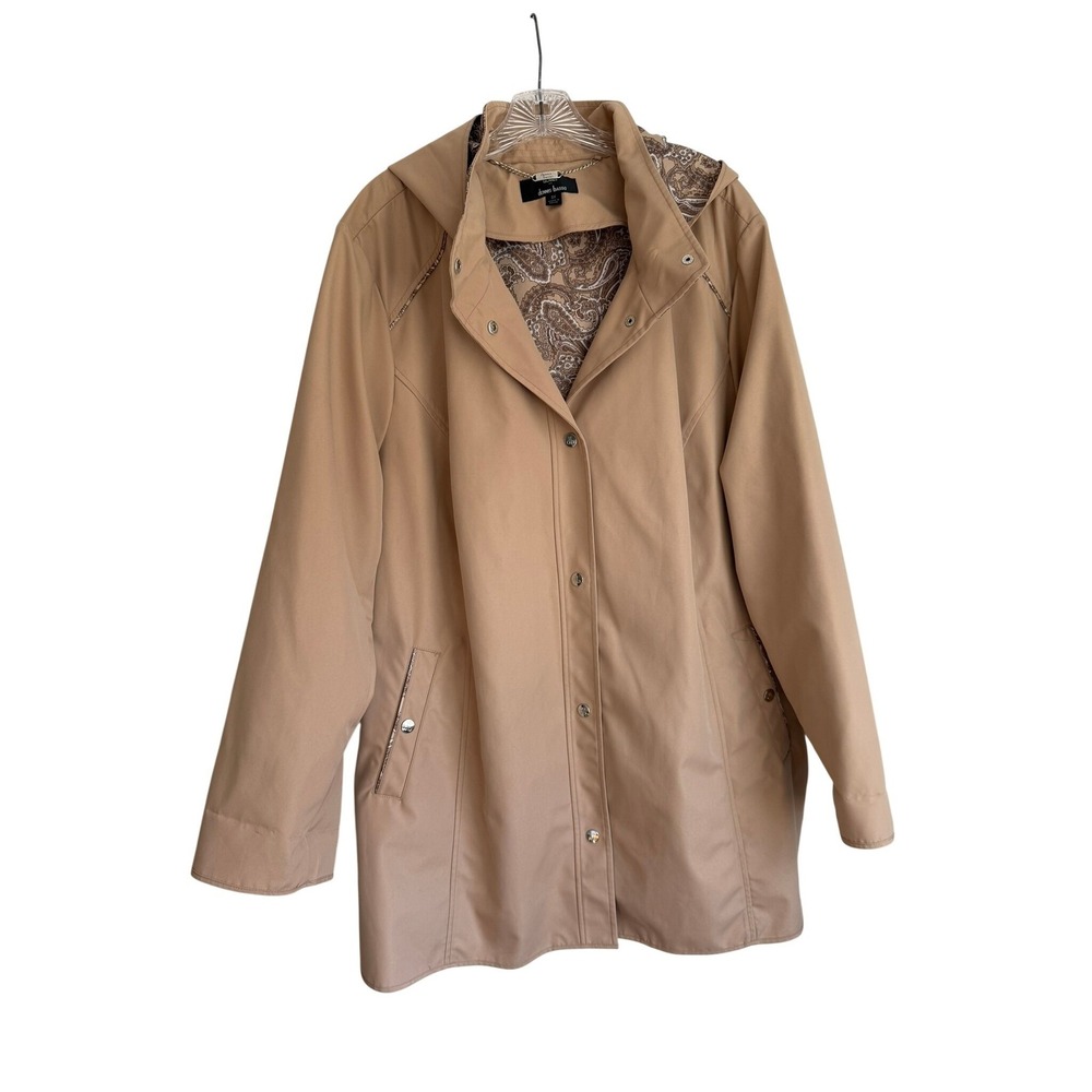 Dennis Basso Beige‎ Hooded Raincoat Paisley Lining Detachable Hood Women Large